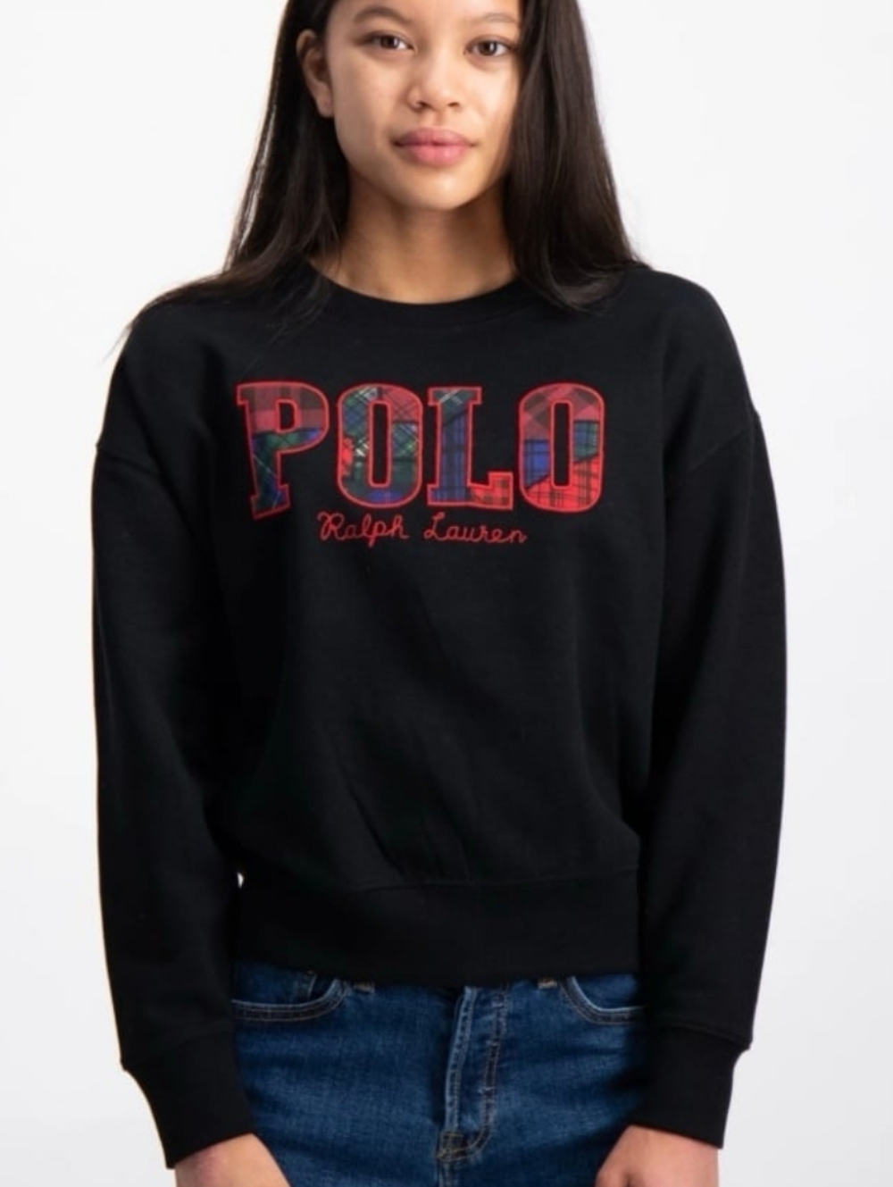 Polo by Ralph Lauren Girls Patchwork Plaid Sweatshirt Size Large (12-14)